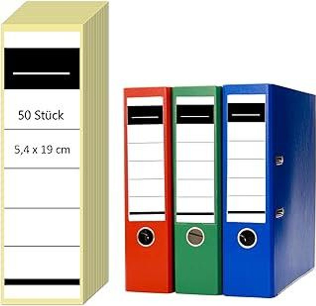 50 Stück Ordner Rückenschilder Selbstklebend – 5,4 x 19 cm Etiketten für 8 cm breite Ordner – Beschreibbare Ordnerrücken Aufkleber Weiß ...