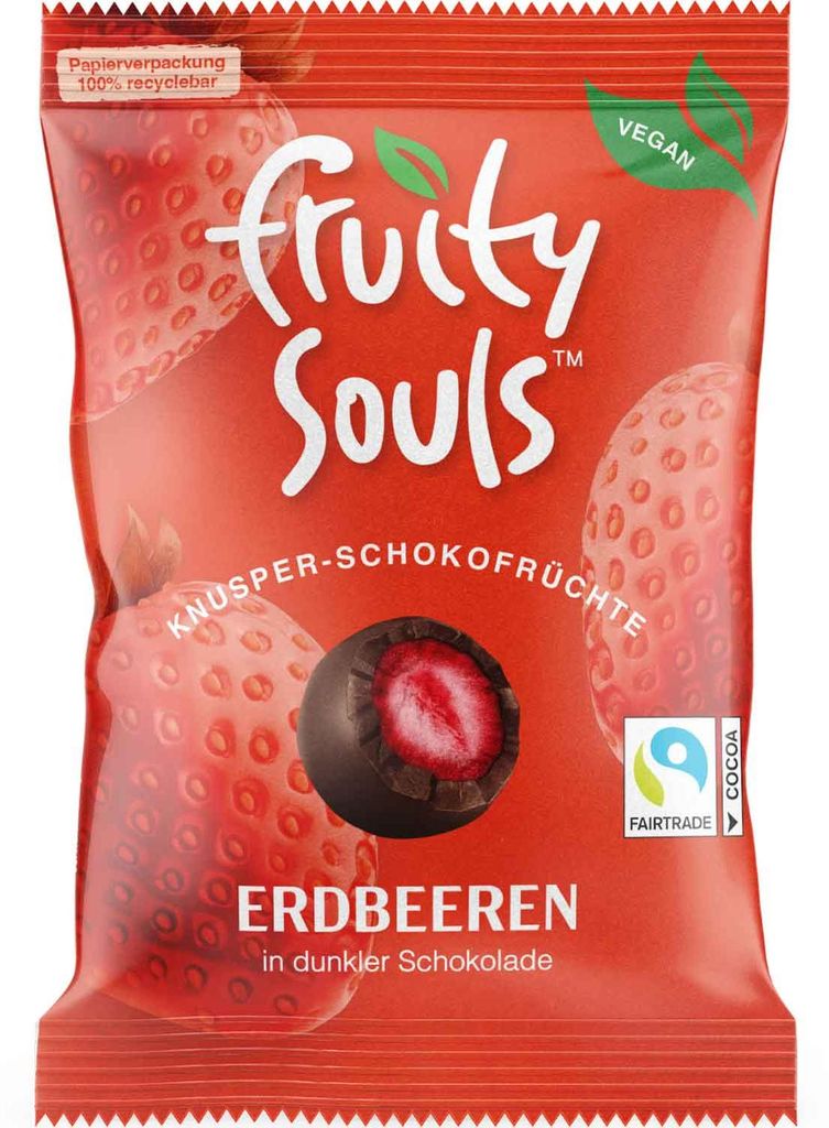 FruitySouls Knusper-Schokofrüchte Erdbeeren vegan 80g Produktbild 