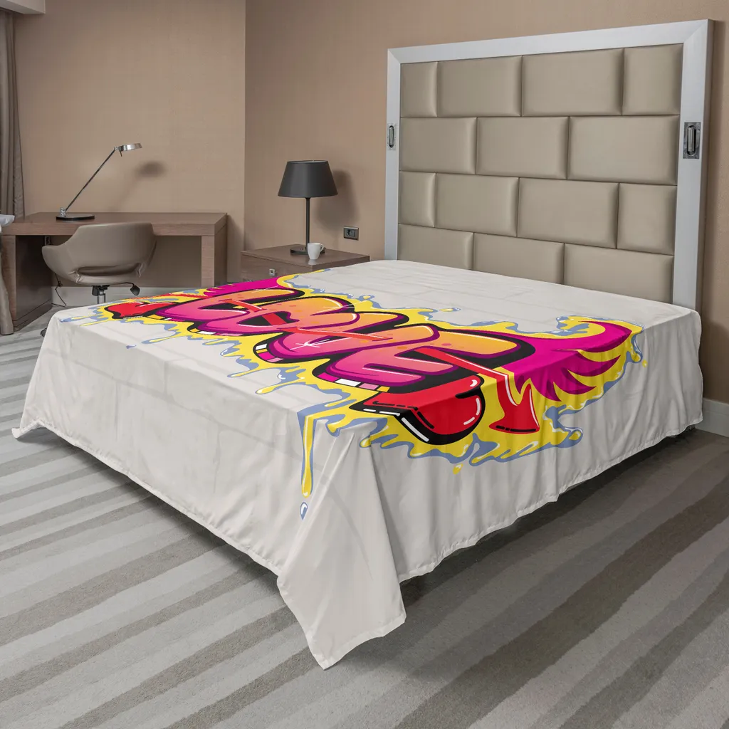 Drap supérieur décoratif 266x260 cm imprimé graffiti rose et beige