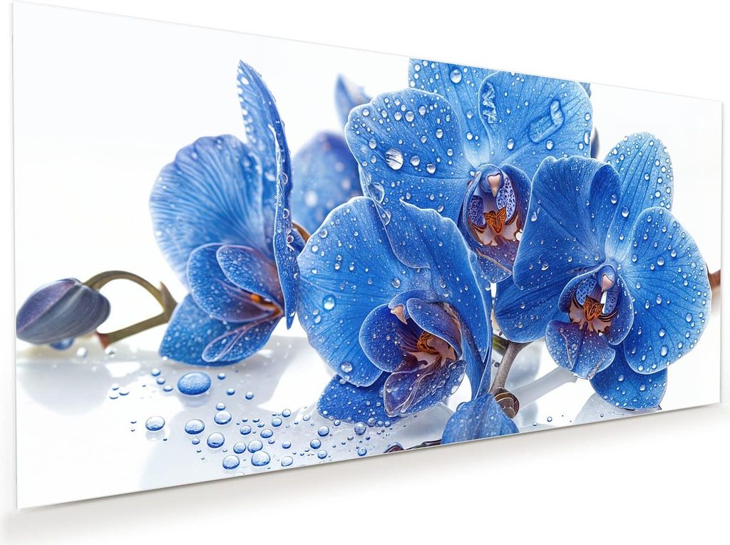 Glasbild 60x30cm in XXL für Wohnzimmer, Schlafzimmer Motiv Blaue Orchideen