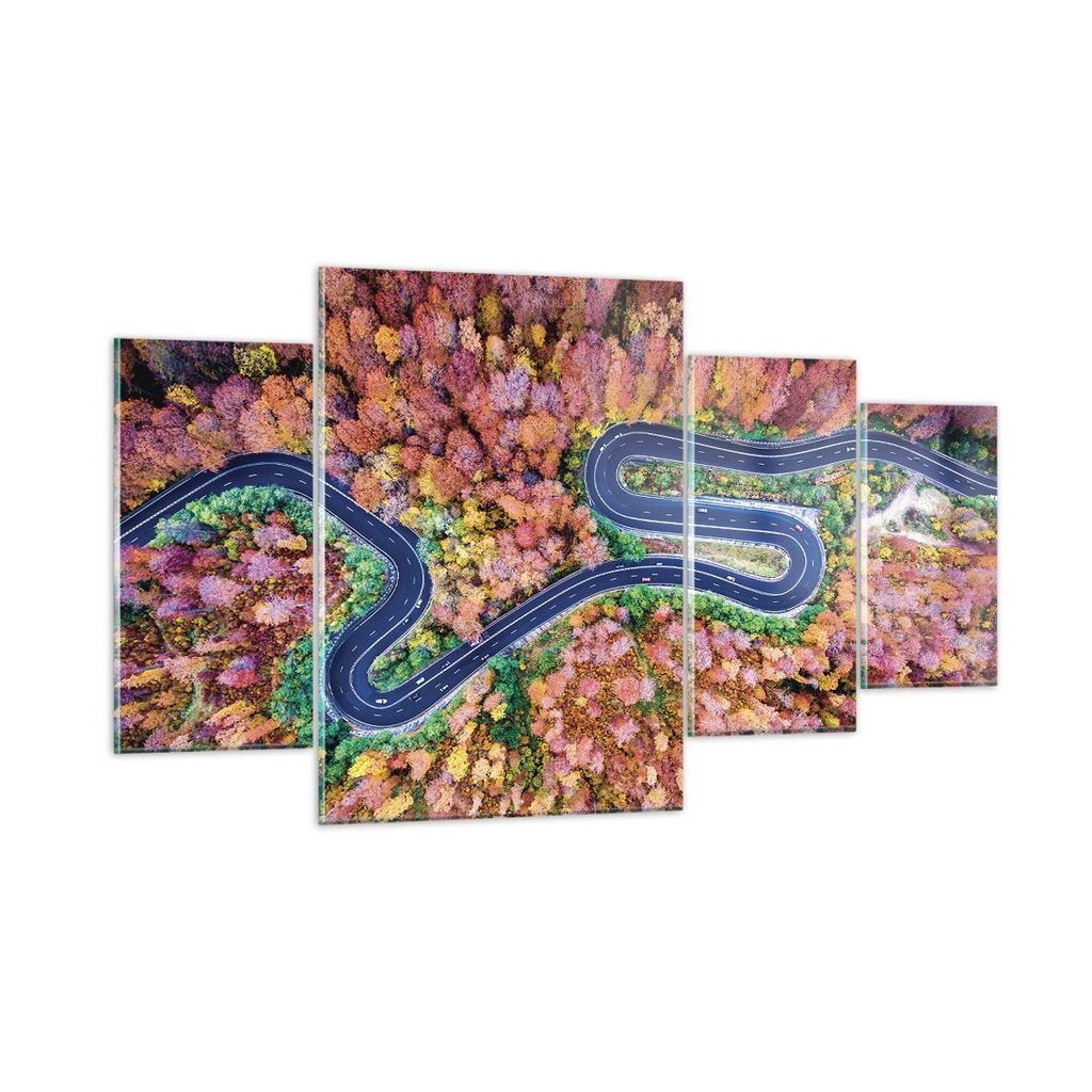 Bilder auf glas - 4 Teile - Kurvenreich Weg Wald - 160x90cm - Glasbilder - Wandbilder - Bilder - zum Aufhängen bereit - Wanddekoration aus Glas - ...