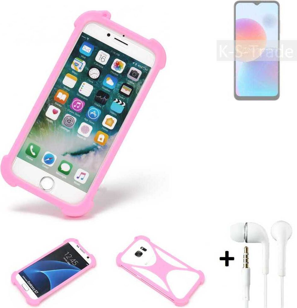 K-S-Trade Bumper + Kopfhörer kompatibel mit ZTE Blade A52 Handy Hülle Schutzhülle Silikon Schutz Hülle Cover Case Silikoncase Silikonbumper TPU
