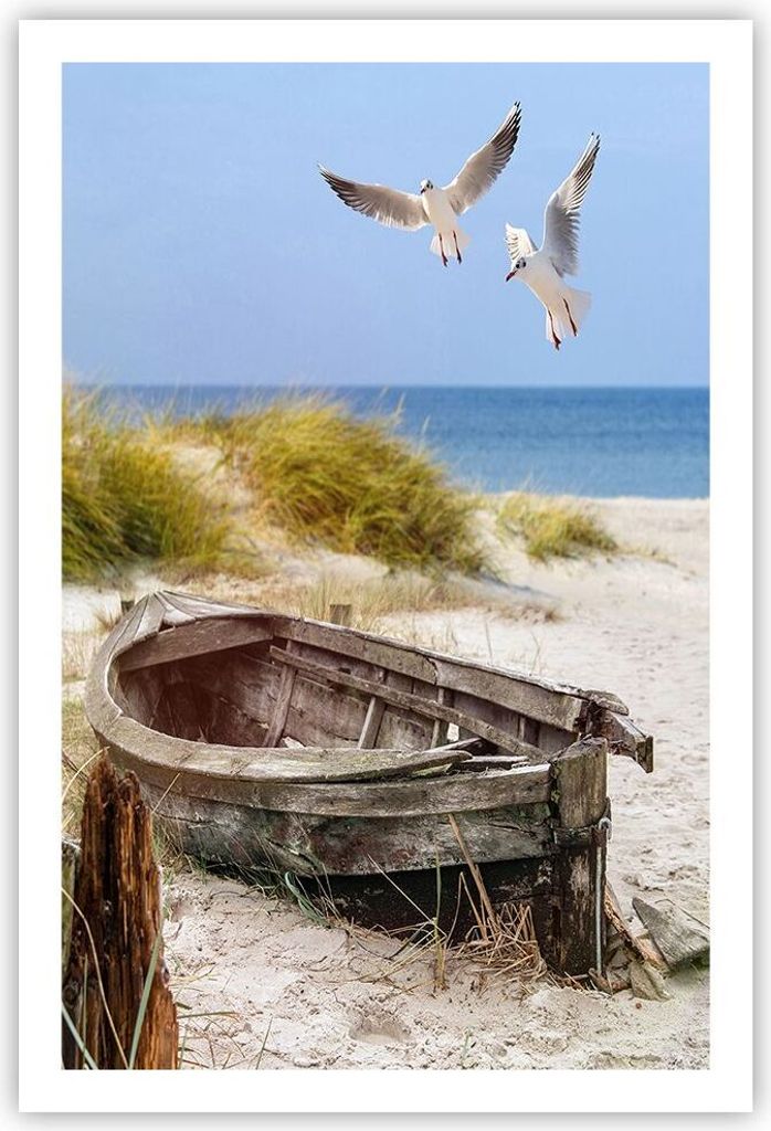 Poster - Poster ohne Rahmen - Strand Möwen £ódŸ - 61x91,5 cm - Wand Bild - Wanddeko - Wandbilder - Kunstposter - Wandposter - Bilder - Kunstdru...