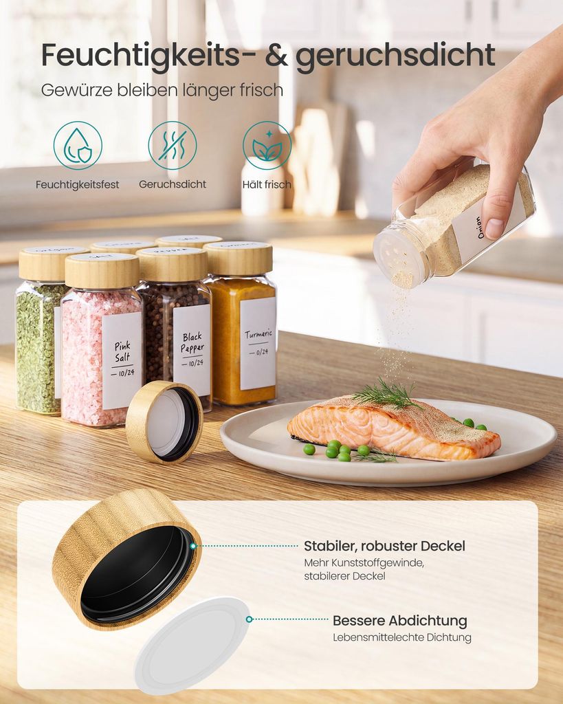 SONGMICS Gewürzgläser 24er Set, Eckige Gewürzdosen aus Produktbild 