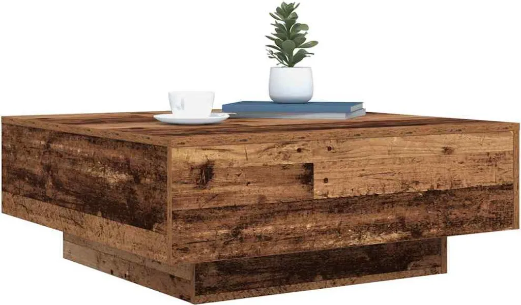 Tavolino Salotto SYFAX Legno Vecchio e Blu 80x80cm - Design Industriale - 2