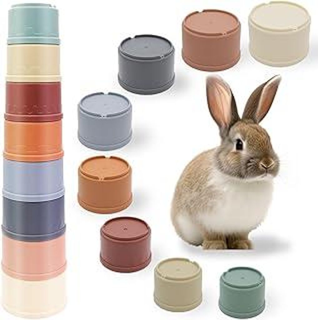 8 Stück Stapelbecher für Kaninchen, Mehrfarbig Kaninchen Spielzeug Stapelbar Kaninchenfutter Spielzeug Futterspender für Kaninchen Häschen Nist...