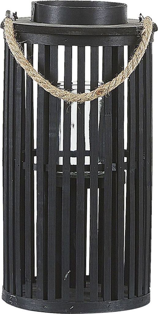 BELIANI Laterne Weidenholz/Glas für Indoor und Outdoor Schwarz Höhe 40 cm Garten Gartenaccessorie für indoor und Outdoor