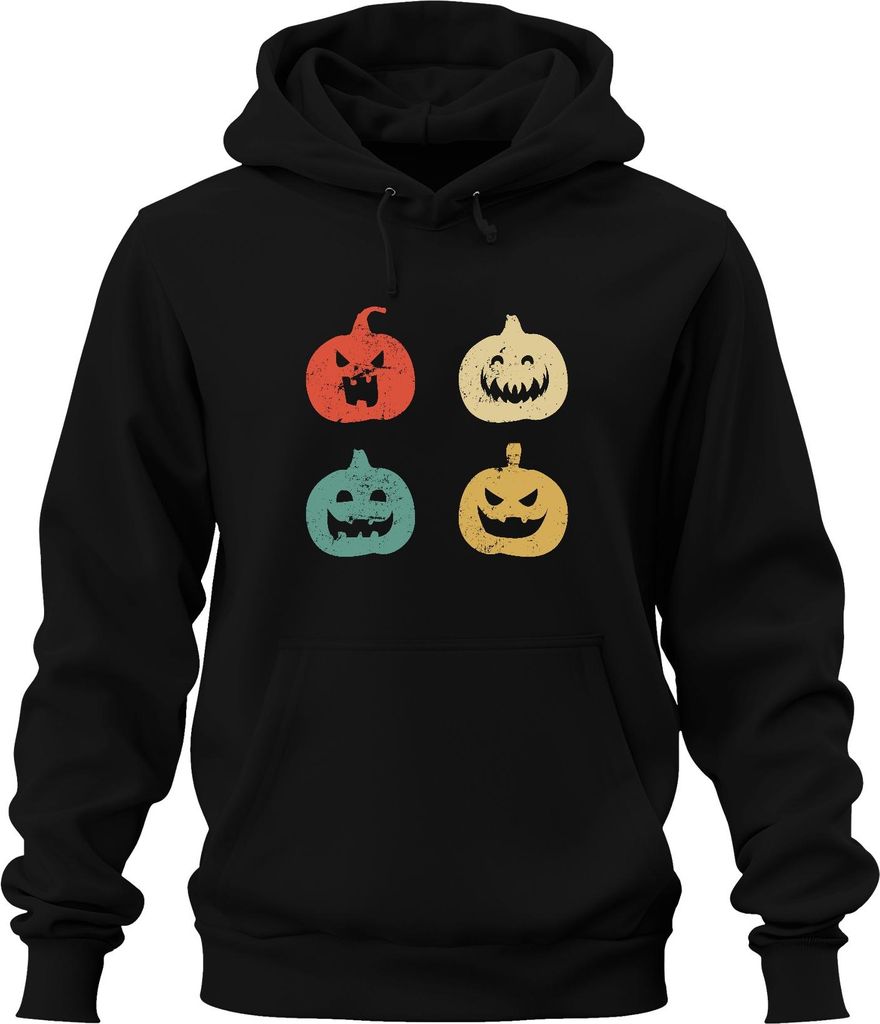 Halloween Kürbisgesichter Vintage Retro Grunge Kürbisgesicht Uni Hoodie Kapuzenpullover, Schwarz, M