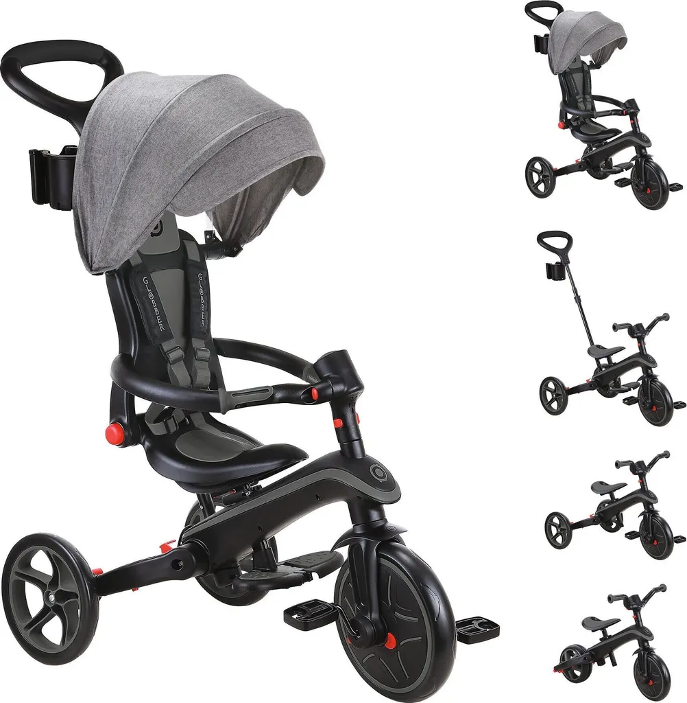 Tricycle évolutif gris pliable - Fini l'encombrement avec le mode 4 en 1