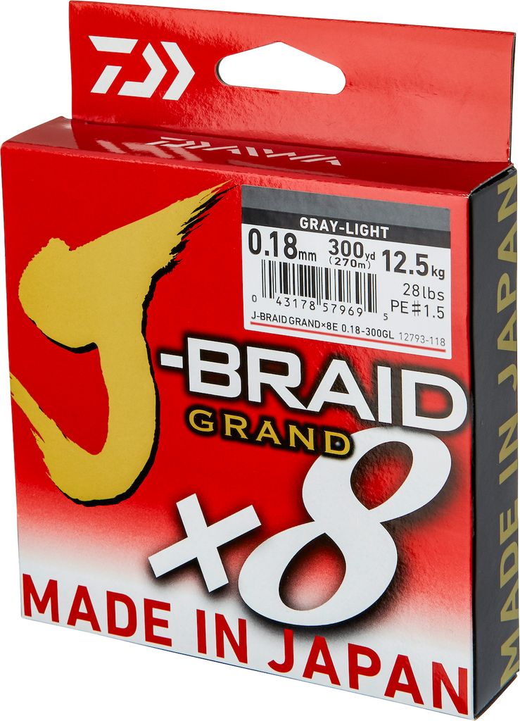 DAIWA J-Braid Grand X8, 270m, 0,06mm, 5kg / 11,02lbs, grau, Geflochtene Angelschnur, 12793-106