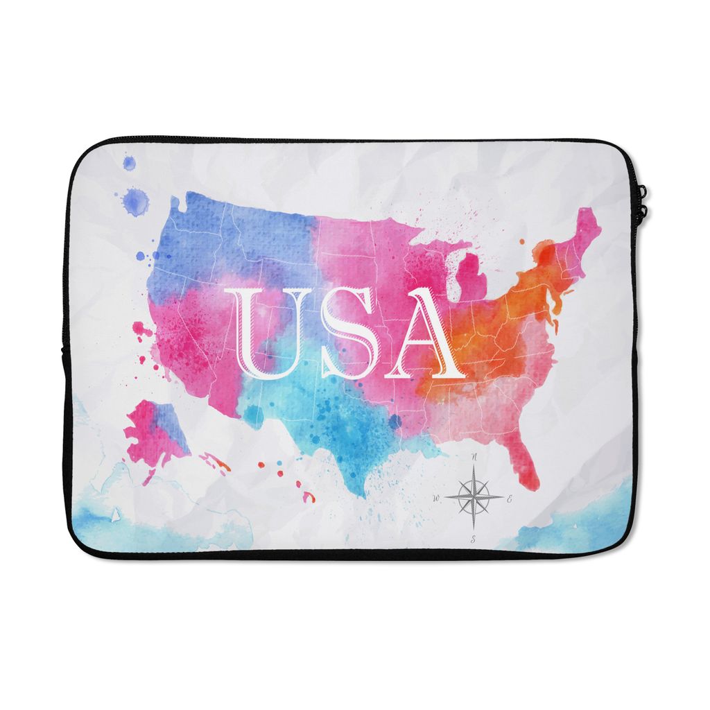 MuchoWow Laptop Hülle 13 Zoll Amerika - Weltkarte - Aquarell Laptoptasche - Laptophülle - Sleeve - Rundumschutz