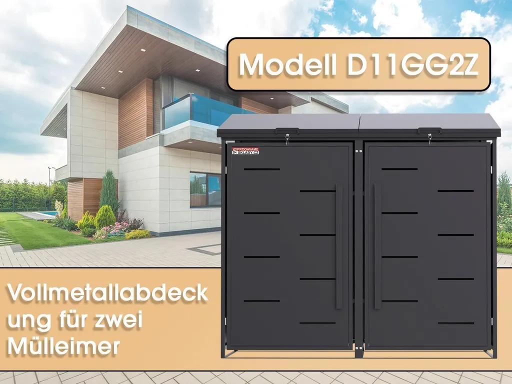 Cache-poubelle double en métal anthracite D11GG2Z sécurisé par clé