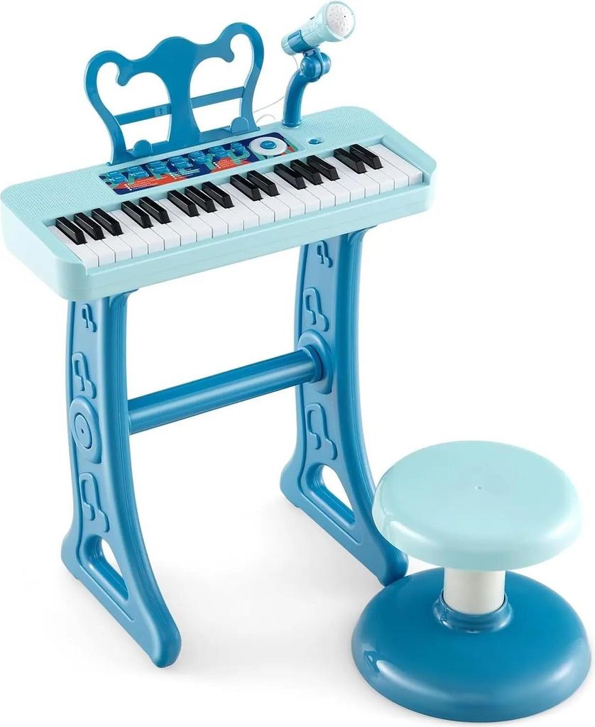 Kinder Keyboard - Elektronisches Klavier 37 Tasten - Mit Mikrofon - Mit Hocker - Mit Notenständer - Alter 3–6 Jahre - Kunststoff - Blau