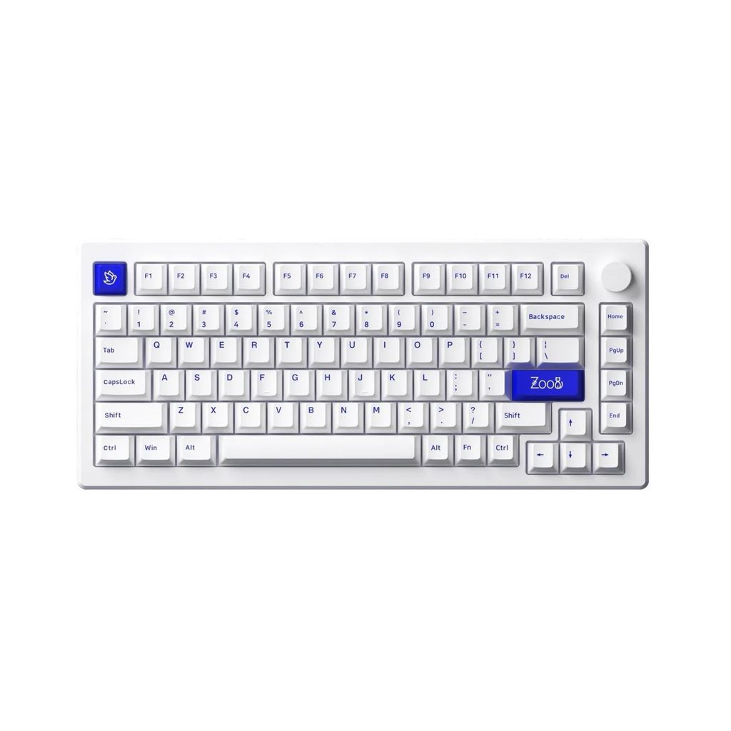 A white mechanical keyboard is shown against a white background.