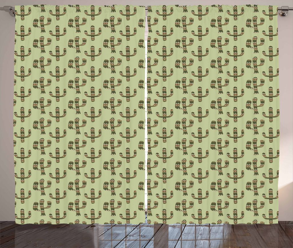 ABAKUHAUS Kaktus Rustikaler Gardine, Mexikanische Inspired Flora, Schlafzimmer Kräuselband Vorhang mit Schlaufen und Haken, 280 x 175 cm, Pistazie...
