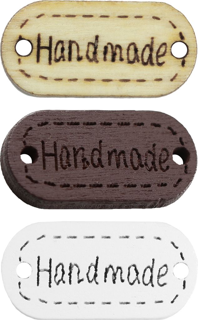 10 Holzschild Etikette handmade 11x23mm, Farbwahl, Annäher Applikation Verbinder, Farbe:weiß