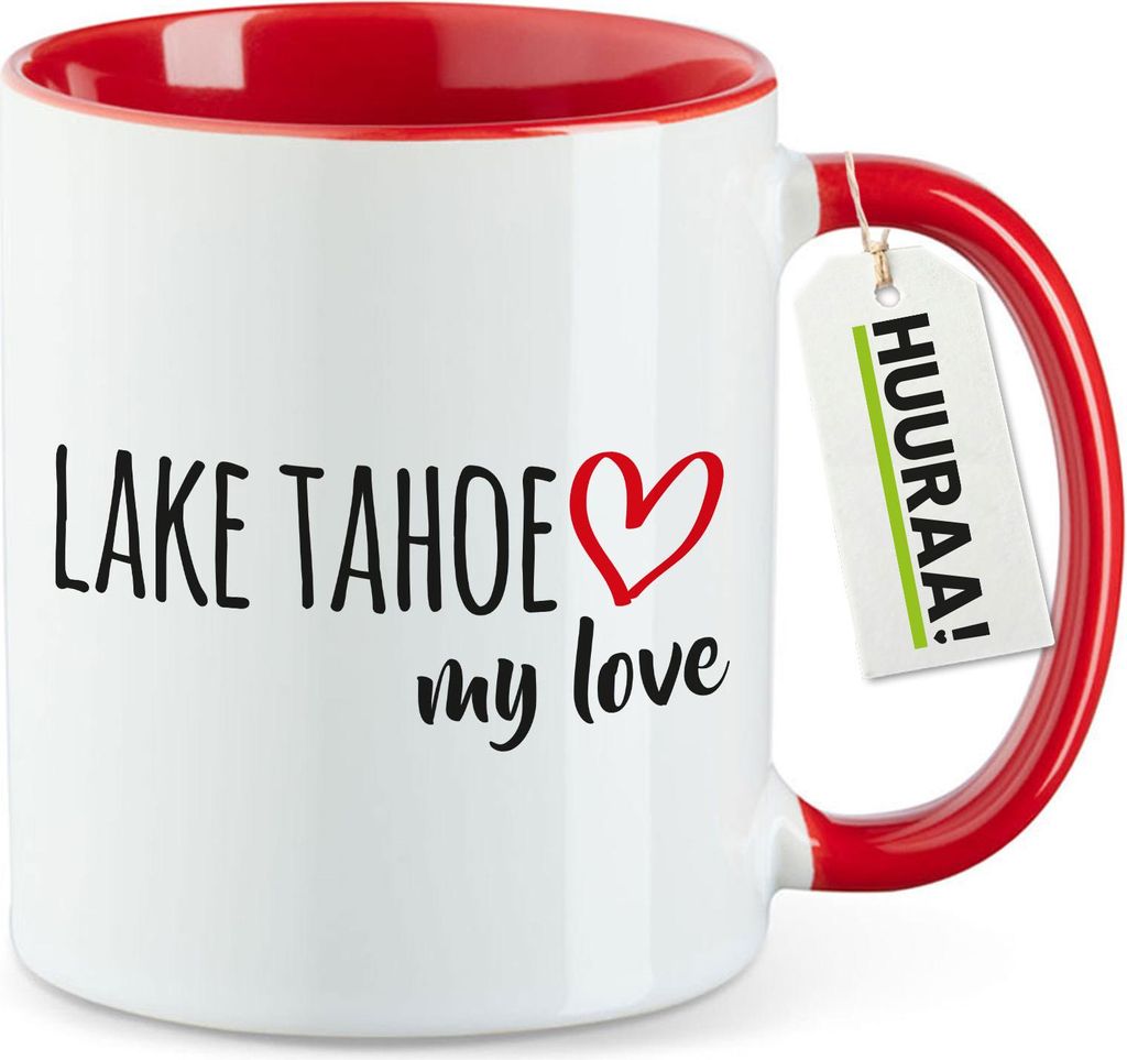 Huuraa Kaffeetasse Lake Tahoe my love 330ml Rot Keramik Kaffeebecher Geschenkidee