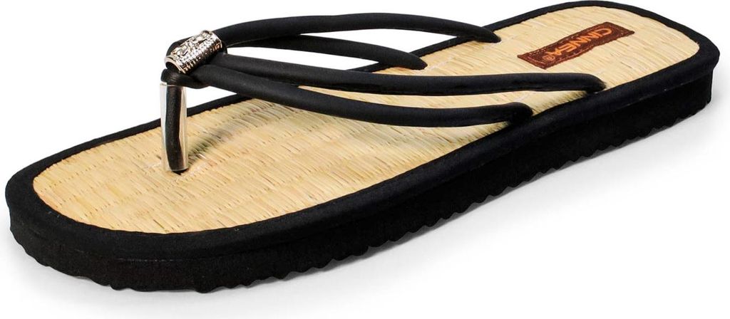 CINNEA »LAPAZ« Zimt-Wellness Dianetten gegen Fußsschweiß, Zehentrenner, schwarze Rundriemen mit Perle, Haussandalen Farbe schwarz Größe 42/43