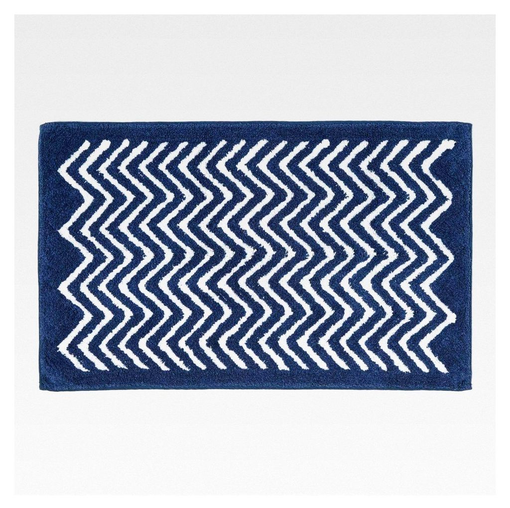 Rutschfeste Badematte, waschbarer Badteppich, 100% Baumwolle, Antirutsch Badvorleger mit geometrischem Chevron-Muster, Duschmatte 50 x 80 cm, blau ...
