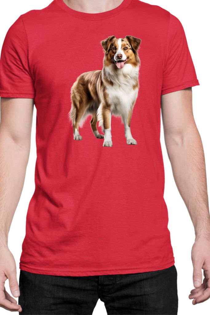Herren T-Shirt Dogs Breeds Shetland Sheepdog Dog Breed 005, Man L / Rot