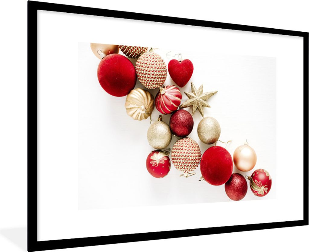 MuchoWow Gerahmtes Poster Winter - Weihnachten - Christbaumkugeln 90x60 cm - Poster mit Schwarzem Bilderrahmen Wandposter Rahmen Foto Bilder - Wa...