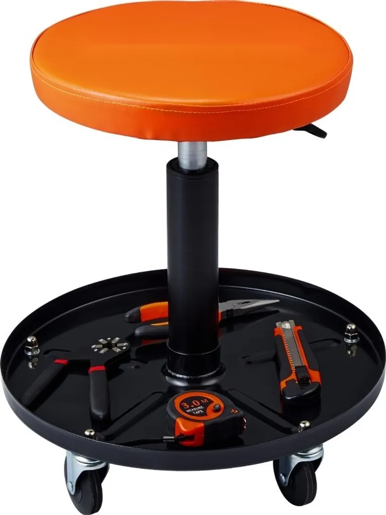 Siège d'atelier à roulettes réglable et tabouret de garage avec plateau