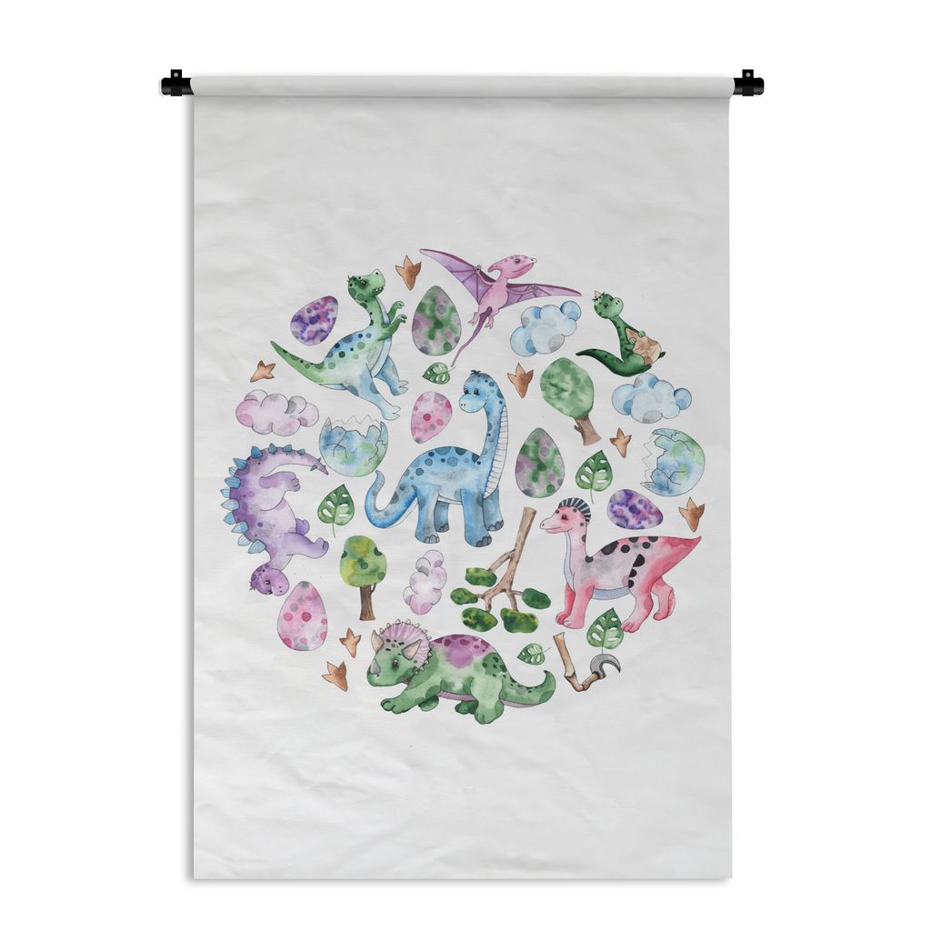 MuchoWow Wandteppich Wandbehang Dinosaurier - Muster - Kinderzimmer - Mädchen - Kinder - Rosa - Kind 120x180 cm Tapisserie Dekoration Wandtuch -...