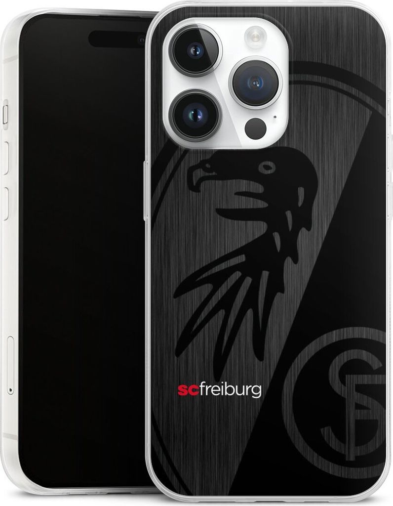 DeinDesign Slim Hülle für Apple iPhone 14 Pro Silikon Case Ultra Dünn Handyhülle Metallic Look Offizielles Lizenzprodukt SC Freiburg