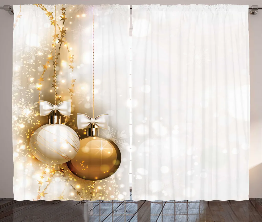 Rideau de Noël pour chambre, déco de fête rustique blanc beige