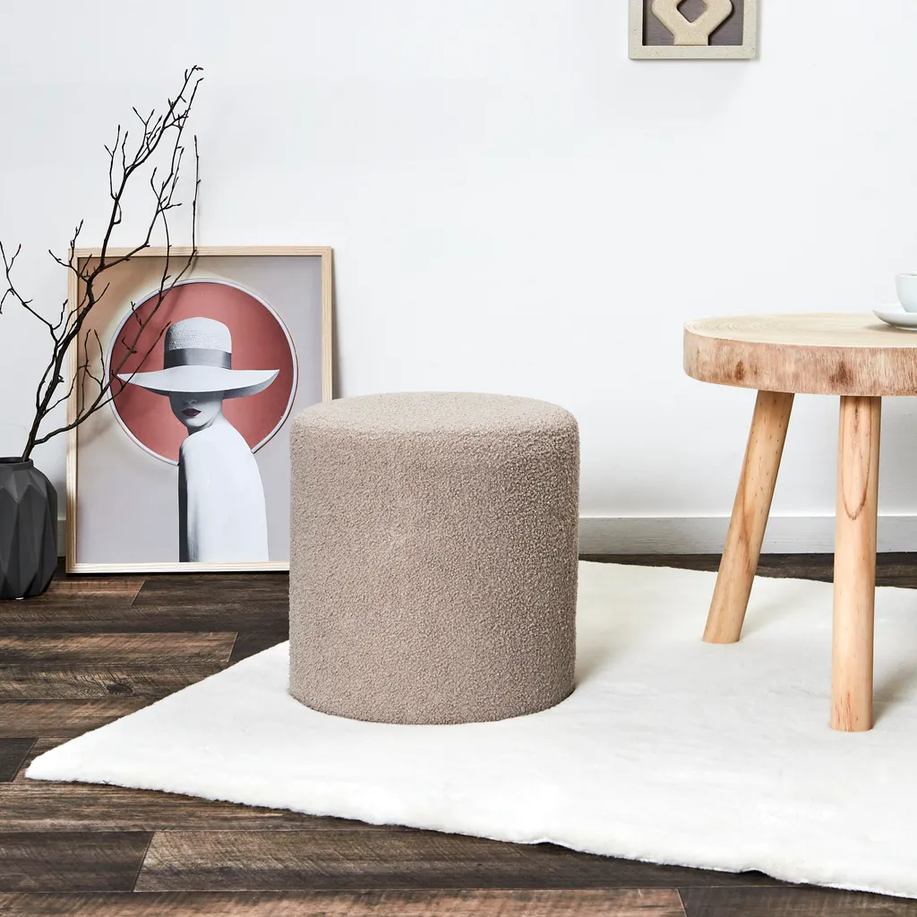 Pouf Bouclette Taupe pour Coin Lecture - Siège Confortable et Déco