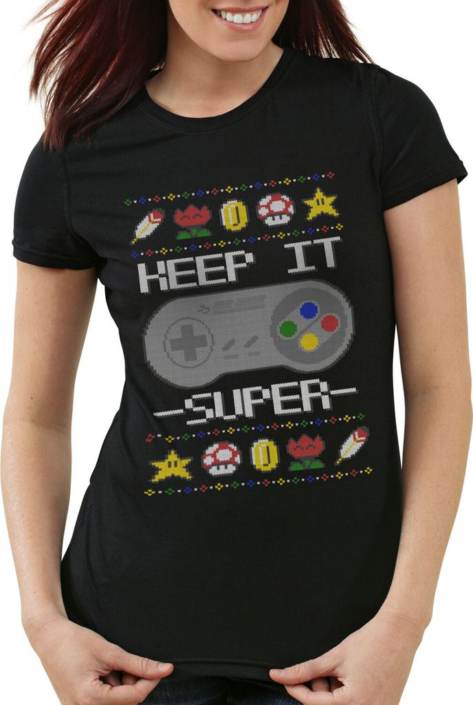 style3 Keep it Super Ugly Sweater Damen T-Shirt snes x-mas pulli weihnachtsbaum, Größe:2XL