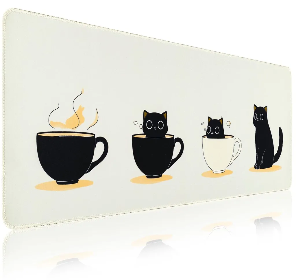 Tapis de souris gaming XXL 900x400 mm motif chat mignon pour le bureau
