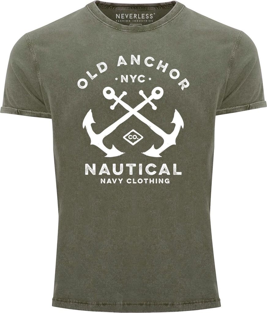 Herren Vintage Shirt gekreuzte Anker Old Anchor Nautical Used Look Neverless oliv 3XL