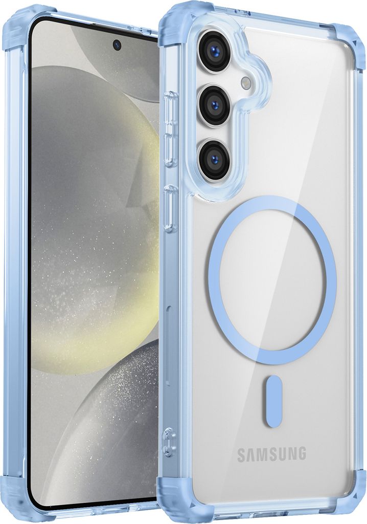Magnetisch Hülle für Samsung Galaxy S24 Kompatibel mit Magsafe Stoßfest Militärschutz Transparente Handyhülle Blau
