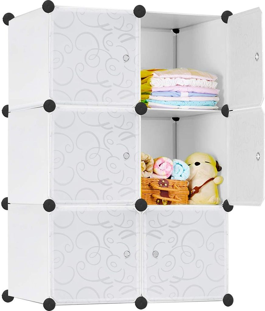 JOIEYOU Kleiderschrank Garderobenschrank Steckregalsystem DIY Kleiderschränke Kunststoffschrank mit Tür Regalsystem Schrank Standregal (Weiß, 6 ...