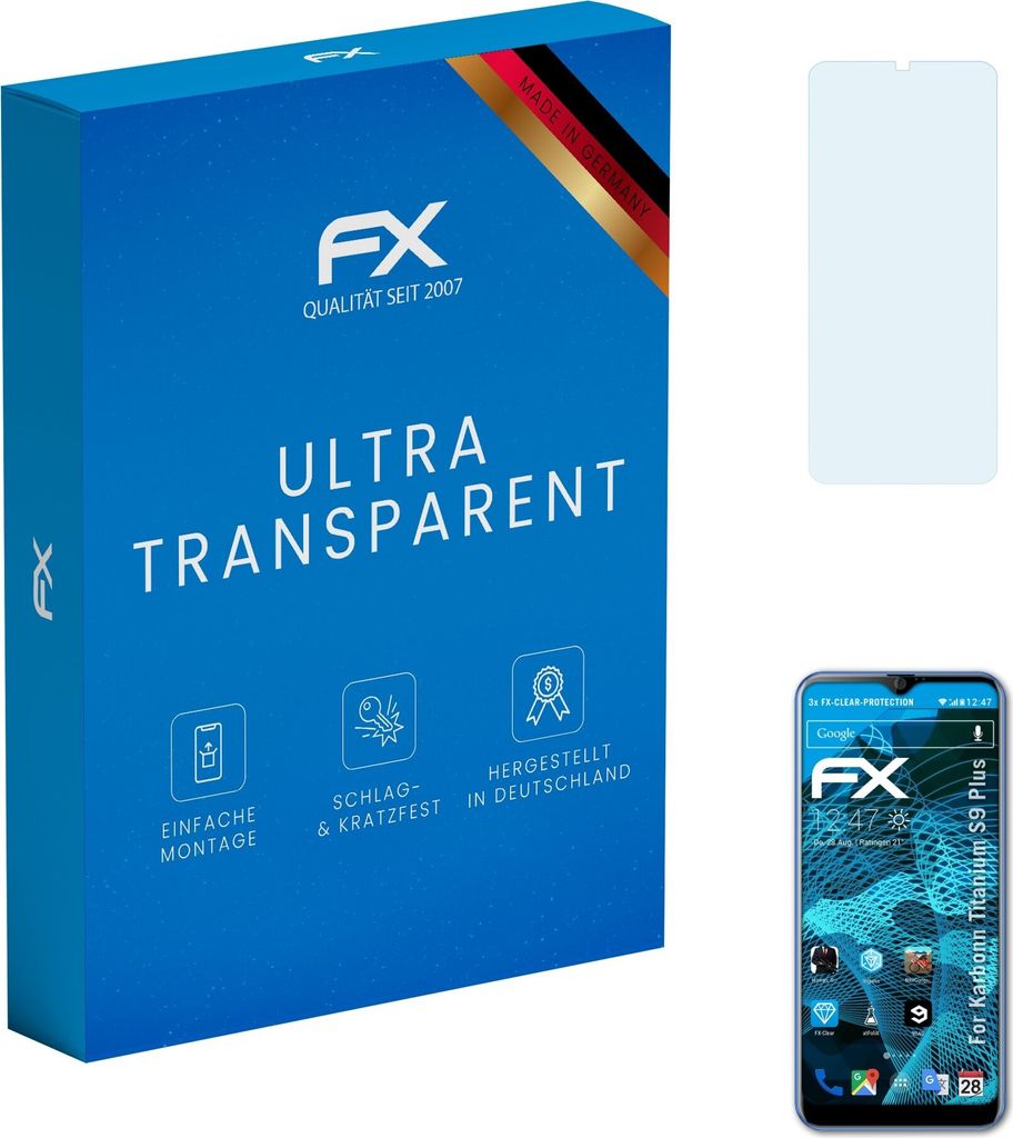 atFoliX FX-Clear 3x Schutzfolie kompatibel mit Karbonn Titanium S9 Plus Displayschutzfolie
