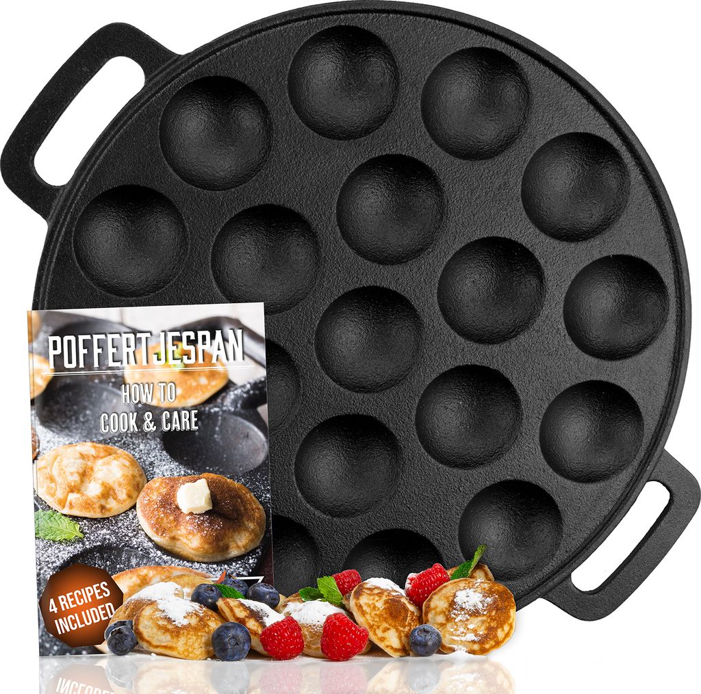 IRONO Poffertjes Pfanne - Poffertjes Maker - 19 Mini Pfannkuchen - Pancake Pfanne - Gusseisen Pfannkuchenpfanne - Eier Crepe pfanne