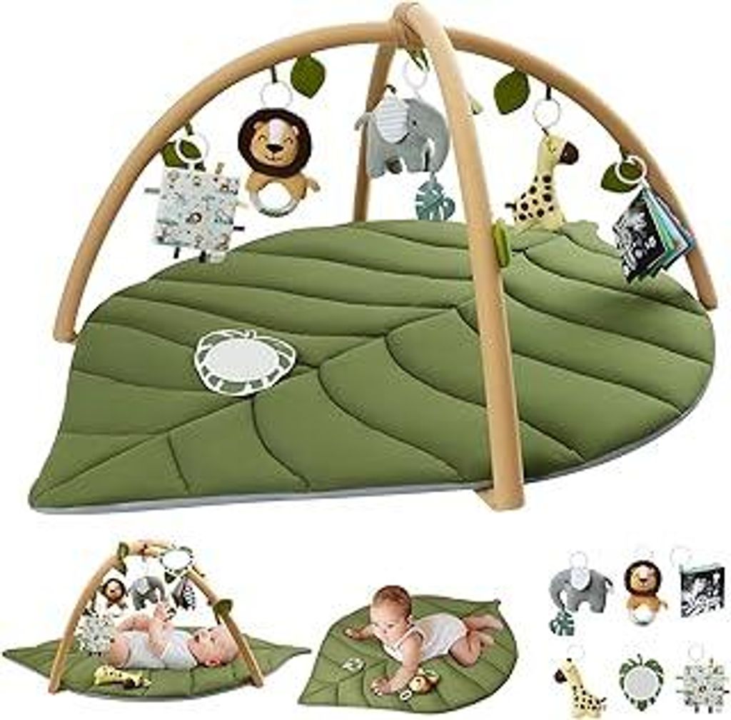Blissful Diary Spielbogen Baby, Übergroßes Blattförmiges Spieldecke Baby Gym Activity Decke mit 6 Abnehmbare Spielzeuge, krabbeldecke Unverzicht...