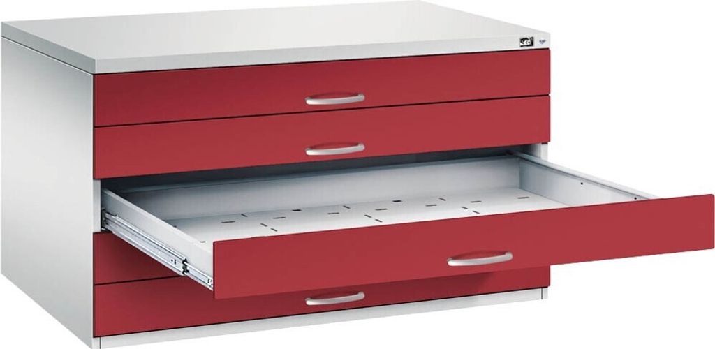 CP 7200 Planschrank lichtgrau, rubinrot 5 Schubladen 135,0 x 96,0 x 76,0 cm
