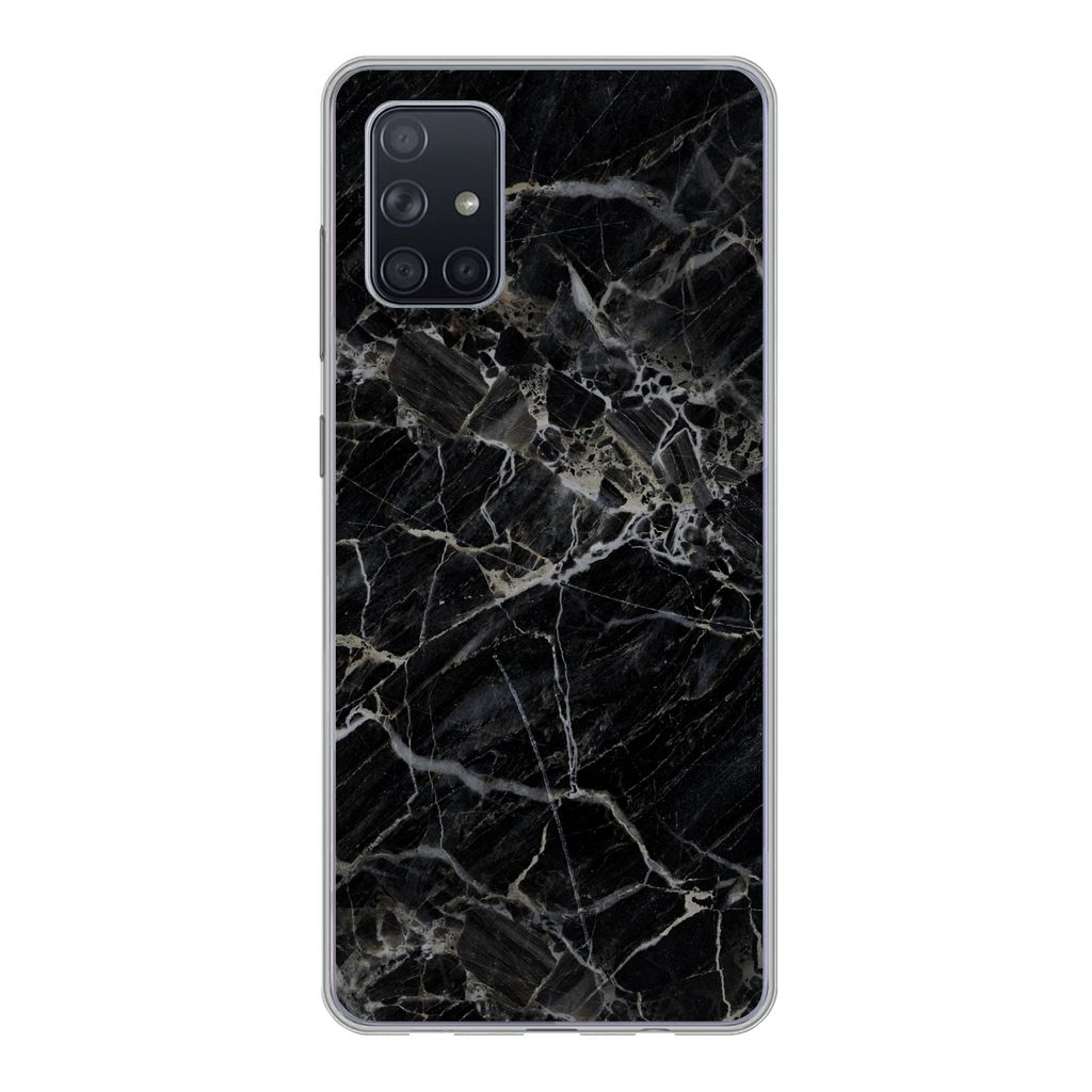 MuchoWow Handyhülle Schutzhülle Hülle für Samsung Galaxy A51 5G Marmor - Schwarz - Weiß Silikon Softcase Handy Hülle - Abbildung