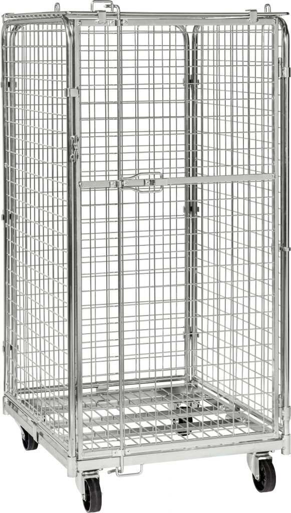 Kongamek Sicherheitscontainer 795x715x1505mm verzinkt mit Gitterboden, 4 Gitterwänden und Tür ohne Bremse