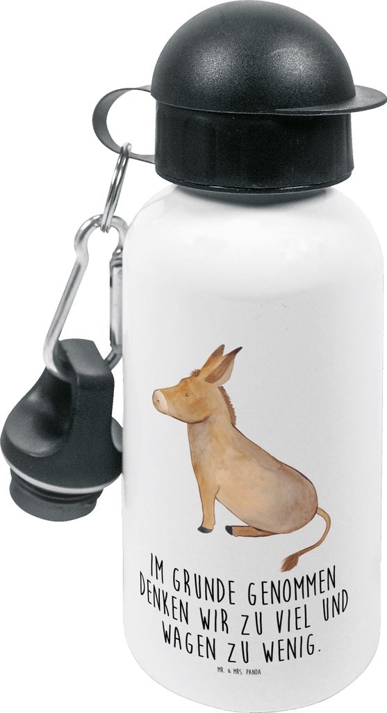 Mr. & Mrs. Panda Trinkflasche Esel - Weiß - Geschenk, Zuversicht, Kindergarten, Ziel, Getränkeflasche, Positive Gedanken, Kinder, Weisheit, Lusti...