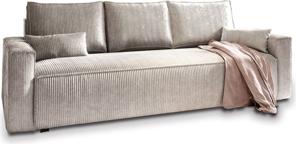 Sofa MENI Creme Kordstoff mit Schlaffunktion, Sofa mit Produktbild 