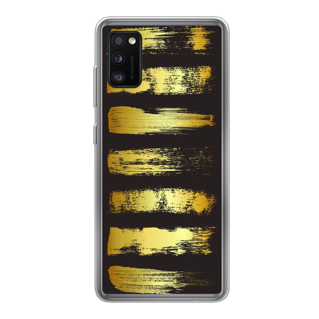 MuchoWow Handyhülle Schutzhülle Hülle für Samsung Galaxy A41 Goldene Streifen auf schwarzem Hintergrund Silikon Softcase Handy Hülle - Mobil...