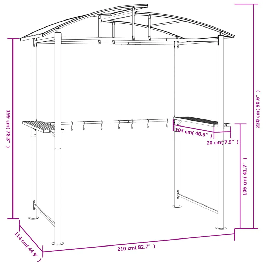 Gazebo BBQ en acier anthracite résistant avec double plan de travail