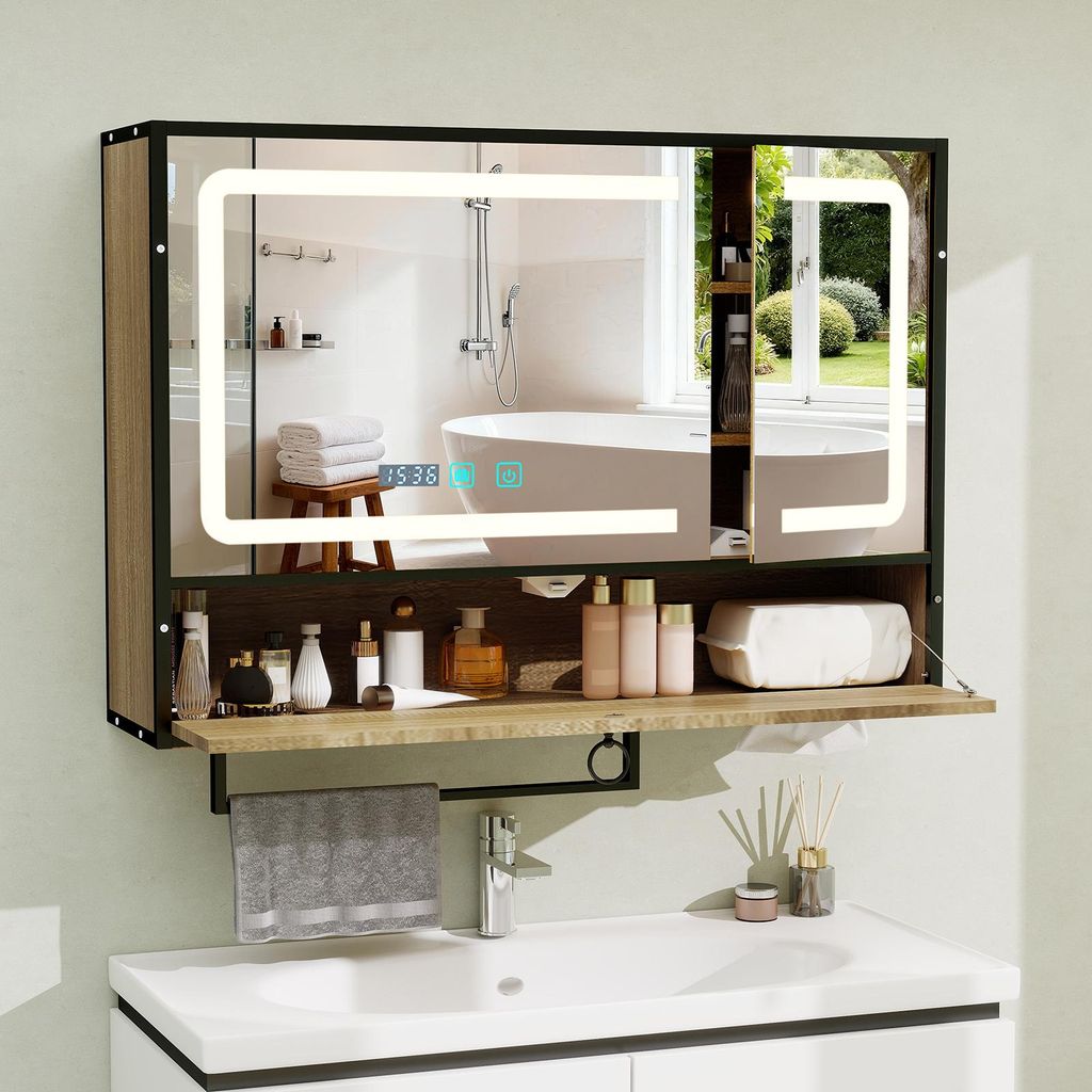 Puluomis Spiegelschrank Bad 80cm mit 3 färbiger dimmbarer Produktbild 