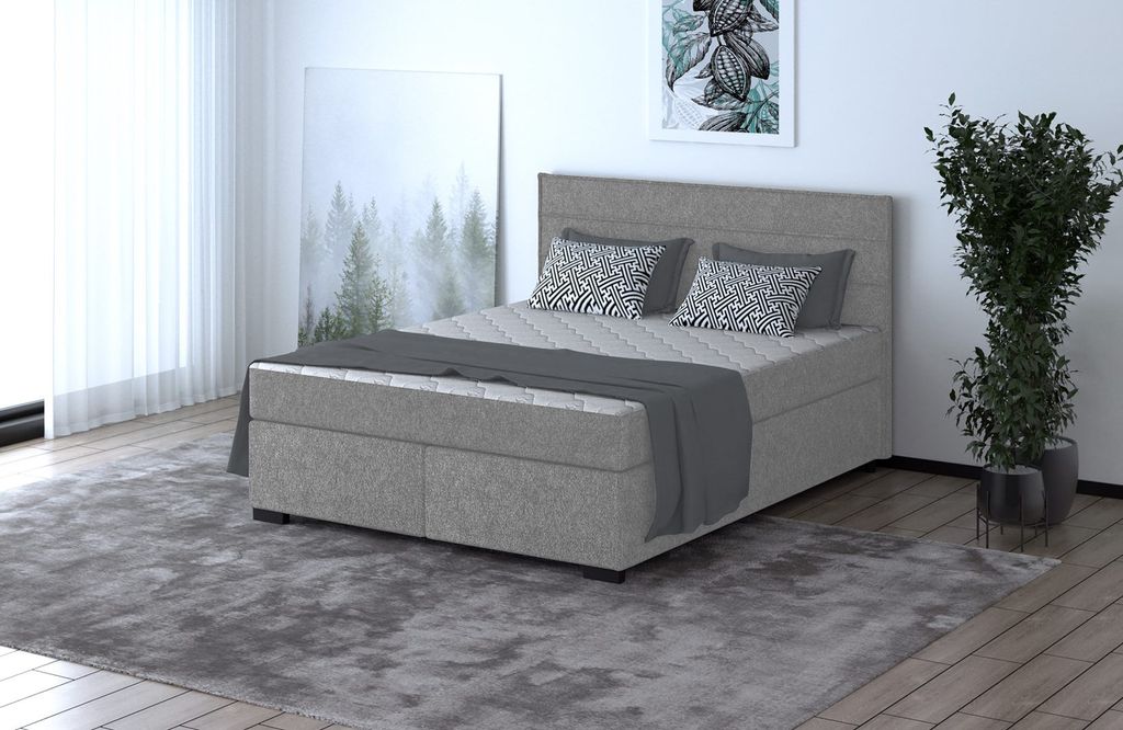 Boxspringbett - MAURO 140x200cm Bett mit Stauraum Schlafzimmer Ehebett (Silver - Matana 01)