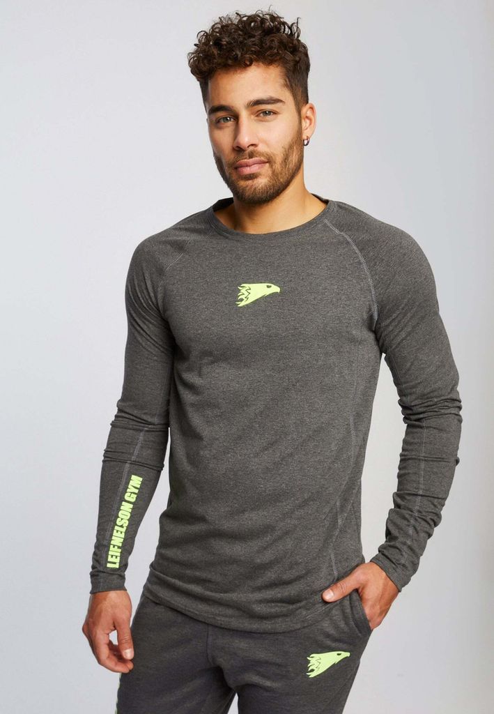 Leif Nelson Rundhals Herren Gym-Sweatshirt Rundhals LN-6283, Anthrazit Gelb / XXL