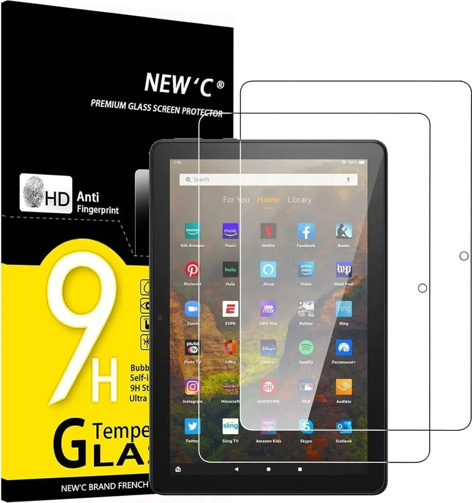 Protection Écran Amazon Fire HD 10 2021 Verre Trempé Anti-Rayures Lot 2
