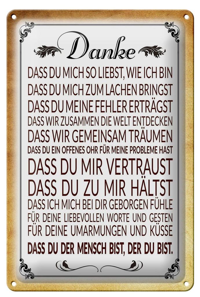 Blechschild Spruch 20x30cm Danke dass du bist der du bist Produktbild 